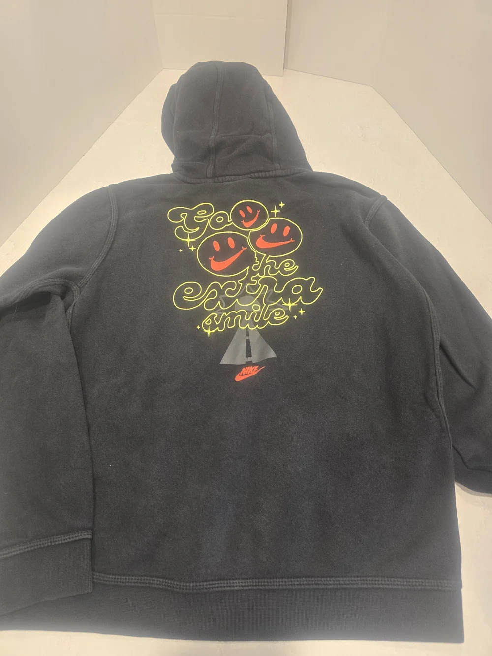 Nike Black Crewneck Hoodie with Yellow and Red Smiley Graphics